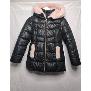 Michael Kors Big Girls Faux-Fur-Trim Hooded Shiny Puffer Jacket Coat Size 10/12